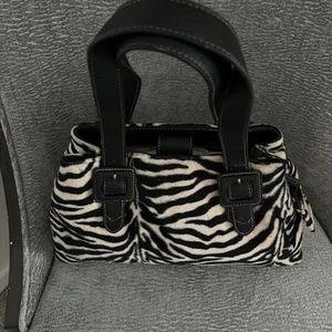 Liz Claiborne Purse AnimalPrint Black Zebra w/ faux fur